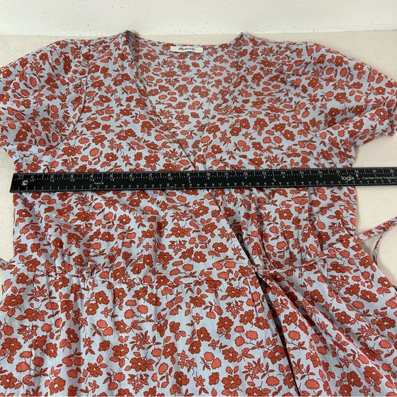 Madewell Dress Women's Medium Blue Burnt Orange Floral Wrap - Picture 11 of 12
